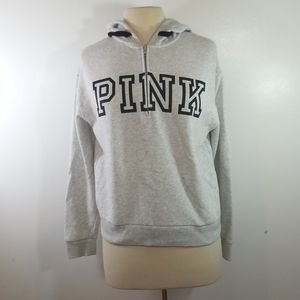 PINK Victoria's Secret Logo Half Zip Hoodie Sweatshirt Heatherd Gray XSmall